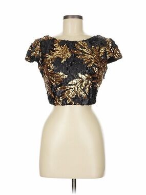 Dress the Population Black & Gold Sequin Floral Crop Top